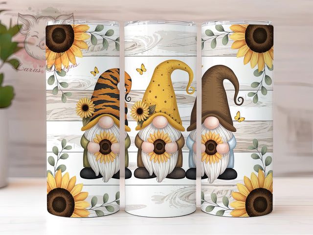Gnomes and Sunflowers Whimsical Tumbler, 20oz Skinny Tumbler, Sublimation Design, Floral Gnome Tumbler, Sunflower Tumbler Wrap, Whimsical Tumbler Design, Gnome Lover Gift Sublimation Lara' s Designs 