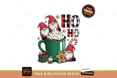 Gnomes enjoying hot chocolate with festive decorations Sublimation Designangry 