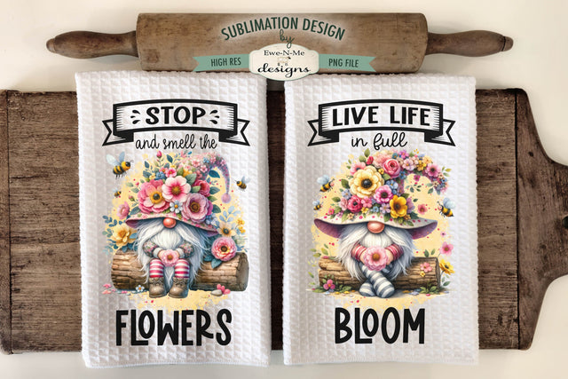 Gnomes Flowers Bees Sublimation Kitchen Towel Designs Sublimation Ewe-N-Me Designs 