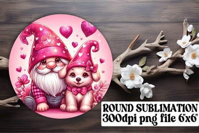 Gnomes in Love Valentines Sublimation: Circle & Keychain Art Sublimation afrosvg 