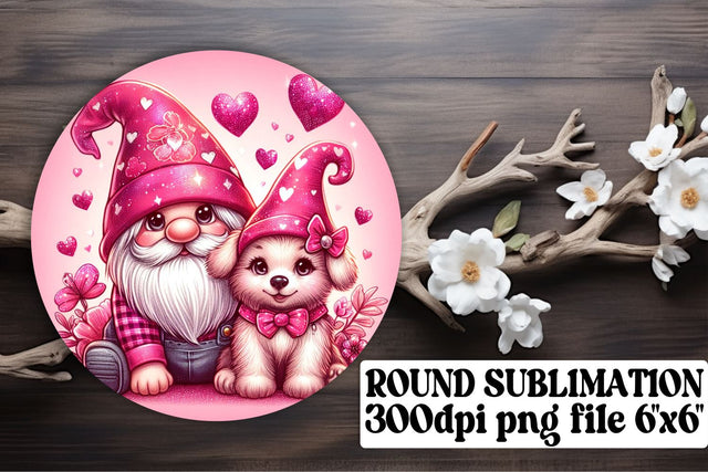 Gnomes in Love Valentines Sublimation: Circle & Keychain Art Sublimation afrosvg 