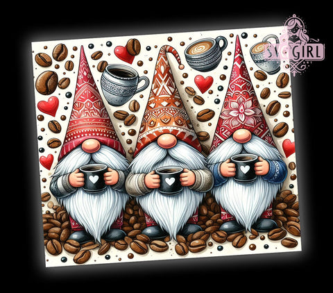 Gnomes Love Coffee 20oz Tumbler Wrap Sublimation Design, Straight Tapered Tumbler Wrap, Coffee Gnome Tumbler Png, Instant Digital Download Sublimation SvggirlplusArt 