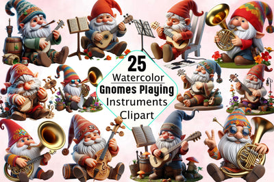 Gnomes Playing Instruments Sublimation Clipart Bundle Sublimation SVGArt 