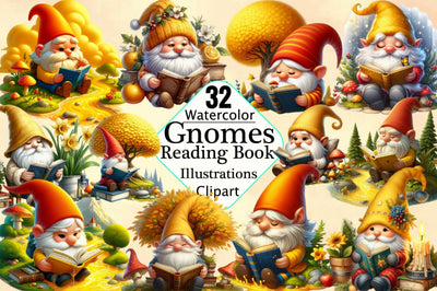 Gnomes Reading Book Sublimation Clipart Bundle Sublimation SVGArt 