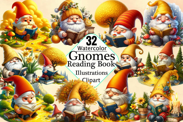 Gnomes Reading Book Sublimation Clipart Bundle Sublimation SVGArt 