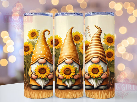 Gnomes Sunflower Floral Cute Summer Garden Tumbler Wrap, 20oz Drinkware, Floral Gnome Design, Cute Gnome Gifts, Summer Tumbler, Garden Decor Tumbler Sublimation SvggirlplusArt 
