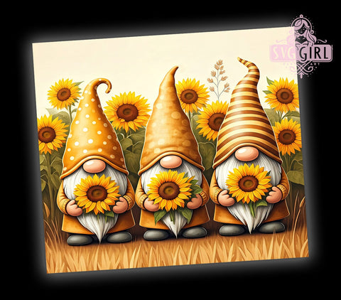 Gnomes Sunflower Floral Cute Summer Garden Tumbler Wrap, 20oz Drinkware, Floral Gnome Design, Cute Gnome Gifts, Summer Tumbler, Garden Decor Tumbler Sublimation SvggirlplusArt 