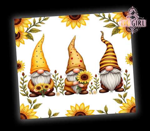 Gnomes Sunflower Floral Cute Summer Garden Tumbler Wrap, 20oz Drinkware, Floral Gnome Design, Cute Gnome Gifts, Summer Tumbler, Garden Decor Tumbler Sublimation SvggirlplusArt 