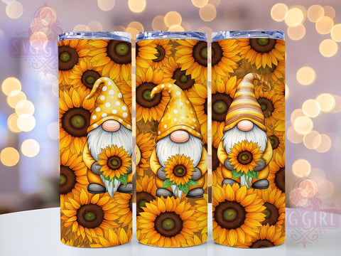 Gnomes Sunflower Floral Cute Summer Garden Tumbler Wrap, 20oz Drinkware, Floral Gnome Design, Cute Gnome Gifts, Summer Tumbler, Garden Decor Tumbler Sublimation SvggirlplusArt 
