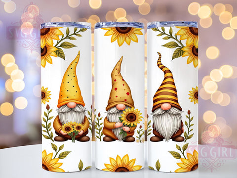 Gnomes Sunflower Floral Cute Summer Garden Tumbler Wrap, 20oz Drinkware, Floral Gnome Design, Cute Gnome Gifts, Summer Tumbler, Garden Decor Tumbler Sublimation SvggirlplusArt 
