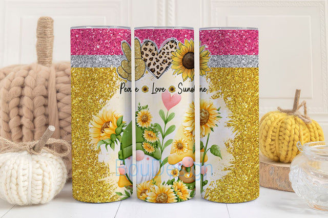 Gnomes Sunflower Peace Love Quotes 20oz Skinny Tumbler Wrap PNG Straight & Tapered Sublimation Designs Download Sublimation BouDesign 