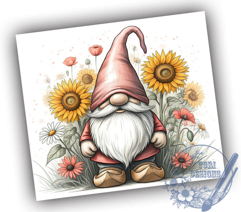 Gnomes Tumbler, Sunflower Decor, 20oz Tumbler Wrap, Sublimation Design, Floral Gnome Gift, Garden Drinkware, Whimsical Art Sublimation ToriDesigns 