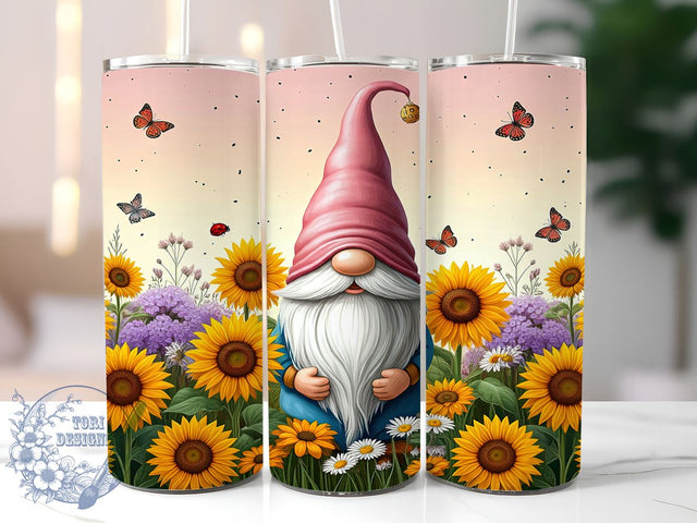 Gnomes Tumbler, Sunflower Decor, 20oz Tumbler Wrap, Sublimation Design, Floral Gnome Gift, Garden Drinkware, Whimsical Art Sublimation ToriDesigns 