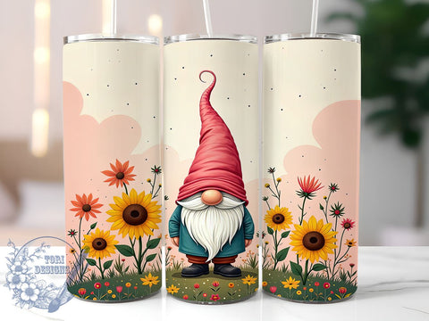 Gnomes Tumbler, Sunflower Decor, 20oz Tumbler Wrap, Sublimation Design, Floral Gnome Gift, Garden Drinkware, Whimsical Art Sublimation ToriDesigns 