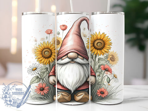 Gnomes Tumbler, Sunflower Decor, 20oz Tumbler Wrap, Sublimation Design, Floral Gnome Gift, Garden Drinkware, Whimsical Art Sublimation ToriDesigns 