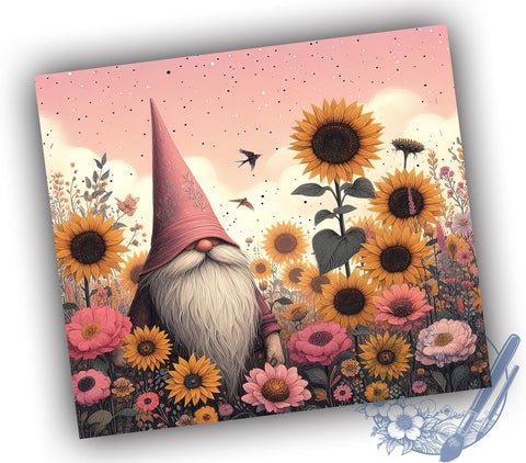 Gnomes Tumbler, Sunflower Decor, 20oz Tumbler Wrap, Sublimation Design, Floral Gnome Gift, Garden Drinkware, Whimsical Art Sublimation ToriDesigns 