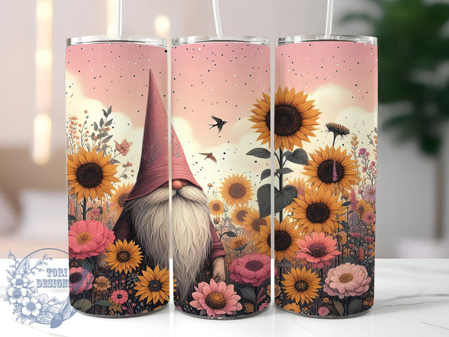 Gnomes Tumbler, Sunflower Decor, 20oz Tumbler Wrap, Sublimation Design, Floral Gnome Gift, Garden Drinkware, Whimsical Art Sublimation ToriDesigns 