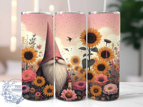 Gnomes Tumbler, Sunflower Decor, 20oz Tumbler Wrap, Sublimation Design, Floral Gnome Gift, Garden Drinkware, Whimsical Art Sublimation ToriDesigns 