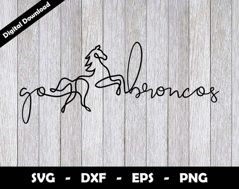 Go Broncos SVG Cut File, Broncos One line drawing SVG Design, Broncos Football Mascot SVG Arthur Arellano 