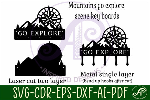 Go explore mountains and compass Key holder designs SVG APInspireddesigns 