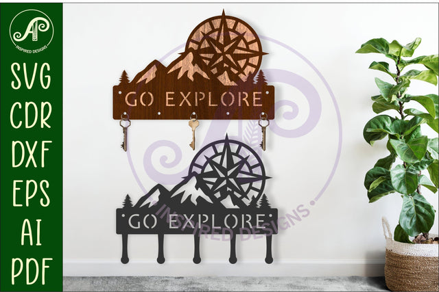 Go explore mountains and compass Key holder designs SVG APInspireddesigns 