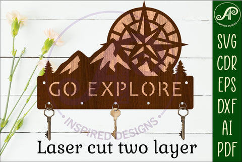Go explore mountains and compass Key holder designs SVG APInspireddesigns 