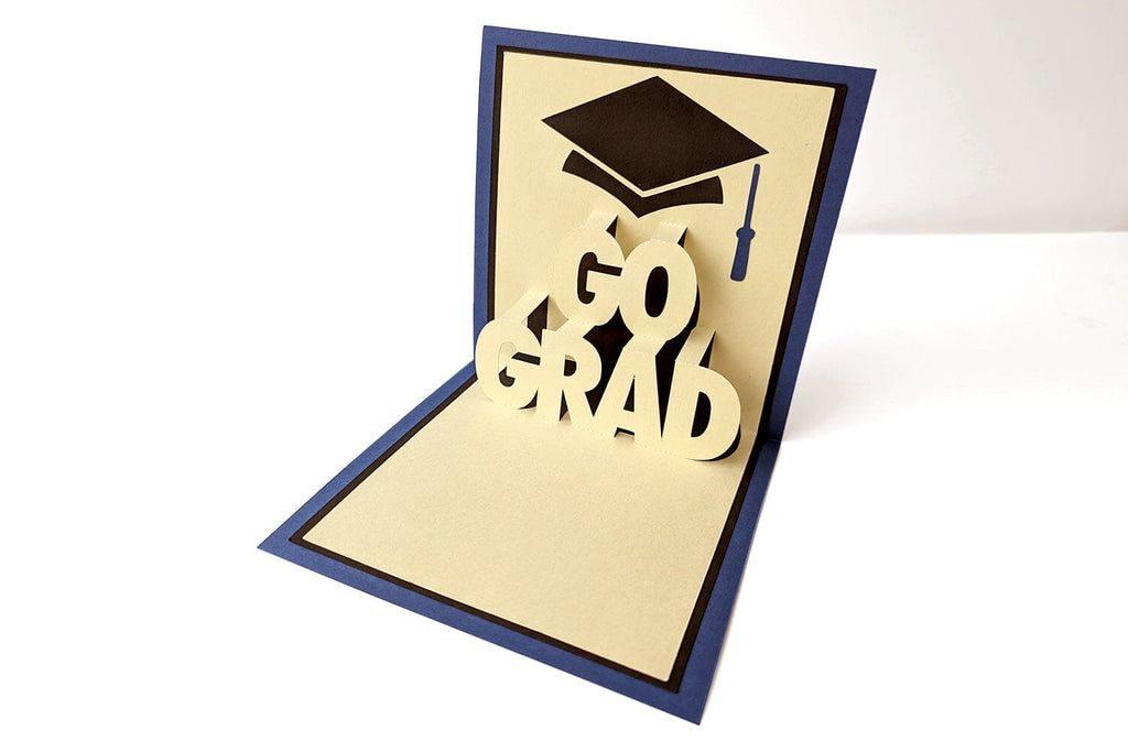 Go Grad with Graduation Cap Kirigami Word Pop Up Card SVG - So Fontsy