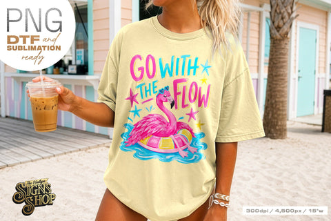 Go with the Flow png, Flamingo Summer Beach Design Sublimation The Vintage Signs Shop 