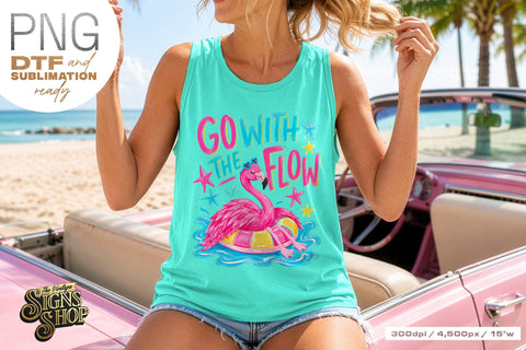 Go with the Flow png, Flamingo Summer Beach Design Sublimation The Vintage Signs Shop 