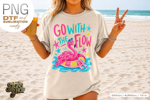 Go with the Flow png, Flamingo Summer Beach Design Sublimation The Vintage Signs Shop 