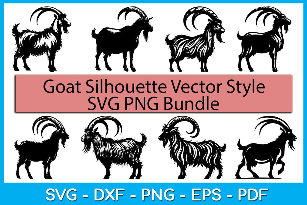 Goat Silhouette Vector Style Bundle SVG PNG Cut File - So Fontsy