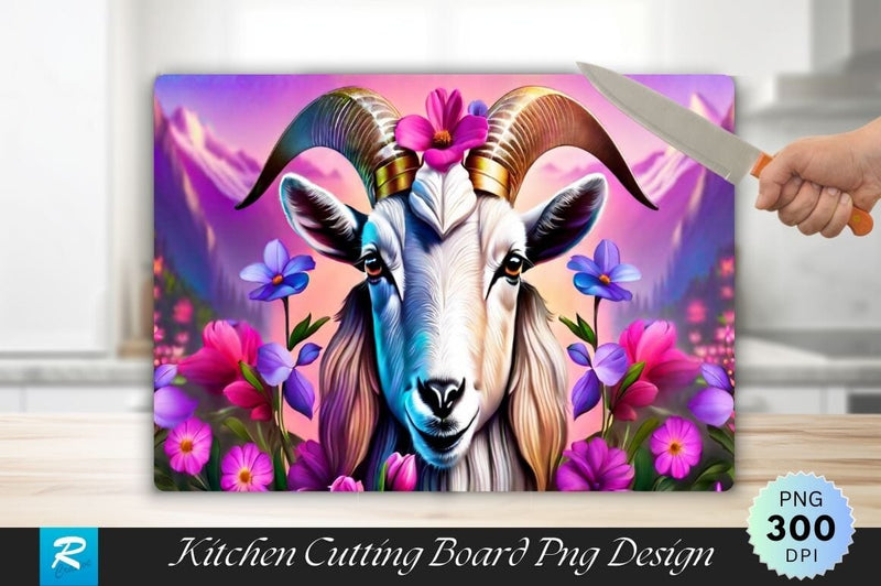 Goat With Flowers Cutting Board Sublimation Regulrcrative 
