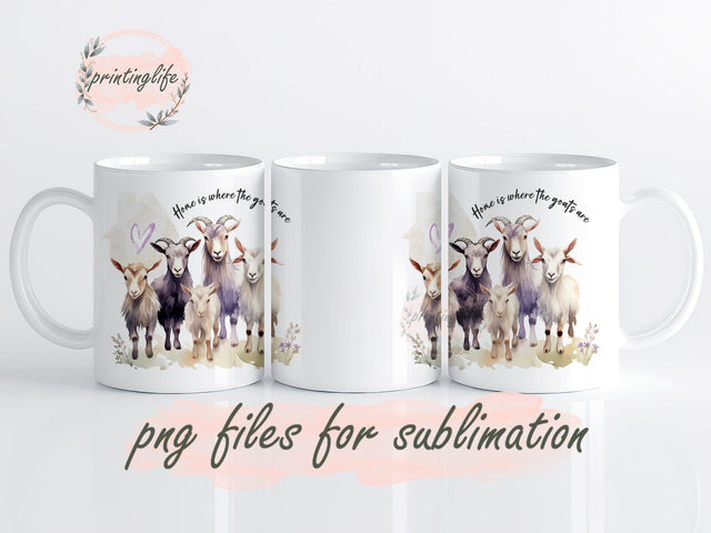 Goats Home Cute Funny, Country Western Southern Sublimation Mug Wrap Digital Design PNG File Download 11oz Sublimation PrintingLife 