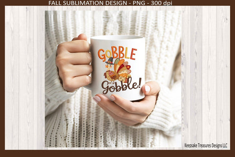 Gobble Gobble Faux Embroidery Thanksgiving Turkey, Sublimation Png, Digital Download Sublimation Keepsake Treasures Designs LLC. 