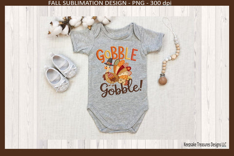 Gobble Gobble Faux Embroidery Thanksgiving Turkey, Sublimation Png, Digital Download Sublimation Keepsake Treasures Designs LLC. 