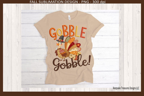 Gobble Gobble Faux Embroidery Thanksgiving Turkey, Sublimation Png, Digital Download Sublimation Keepsake Treasures Designs LLC. 