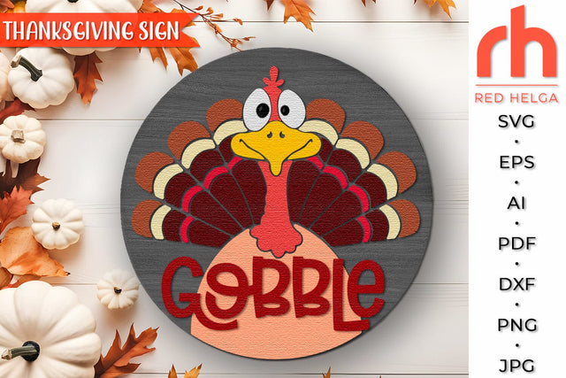 Gobble SVG, Thanksgiving Door Sign DXF, Turkey Hanger SVG RedHelgaArt 
