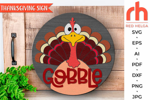 Gobble SVG, Thanksgiving Door Sign DXF, Turkey Hanger SVG RedHelgaArt 