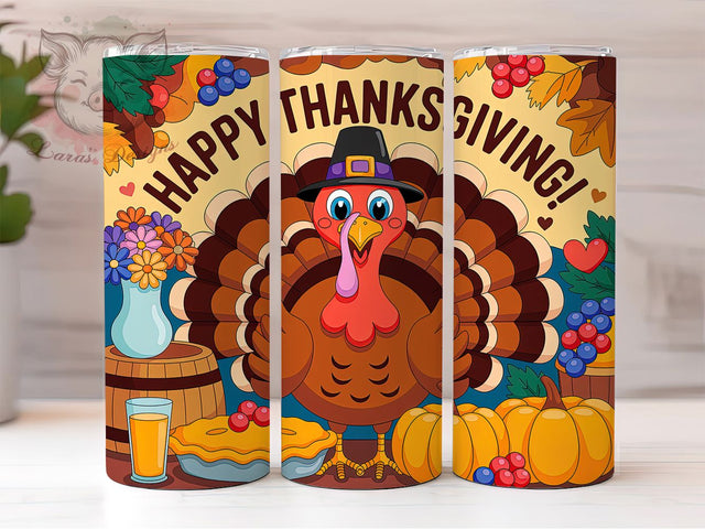 Gobble Turkey Day Tumbler Wrap, Turkey Tumbler Wrap, 20oz Skinny Tumbler, Sublimation Download, Gobble Til You Wobble, Fall Tumbler Design, Turkey Day Png Sublimation Lara' s Designs 