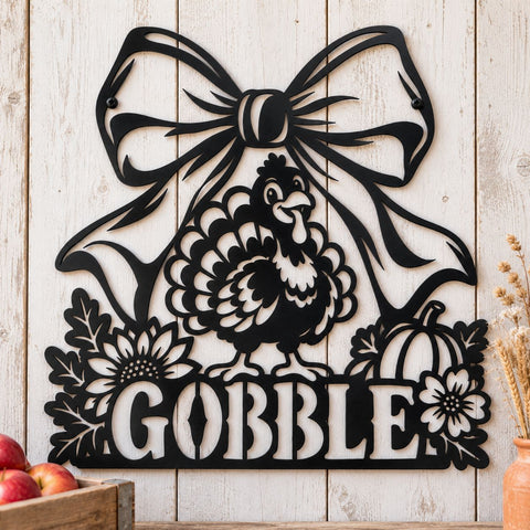 Gobble Turkey Laser SVG | Thanksgiving Bow Turkey DXF | Fall Farmhouse Metal Wall Art | Autumn Plasma CNC Cutting File SVG HappyDesignStudio 
