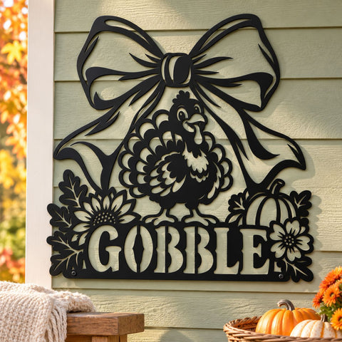Gobble Turkey Laser SVG | Thanksgiving Bow Turkey DXF | Fall Farmhouse Metal Wall Art | Autumn Plasma CNC Cutting File SVG HappyDesignStudio 