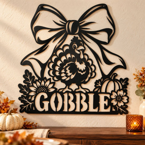 Gobble Turkey Laser SVG | Thanksgiving Bow Turkey DXF | Fall Farmhouse Metal Wall Art | Autumn Plasma CNC Cutting File SVG HappyDesignStudio 