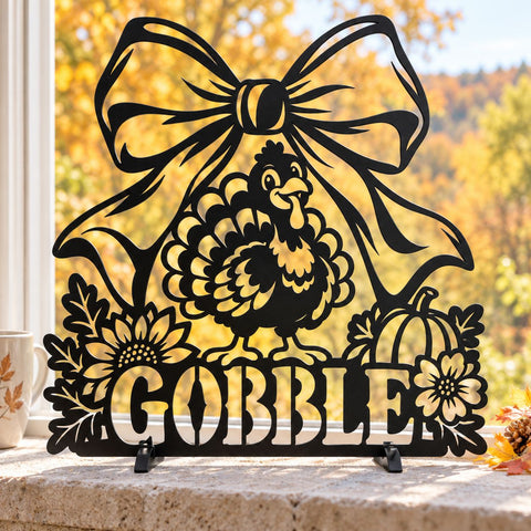 Gobble Turkey Laser SVG | Thanksgiving Bow Turkey DXF | Fall Farmhouse Metal Wall Art | Autumn Plasma CNC Cutting File SVG HappyDesignStudio 