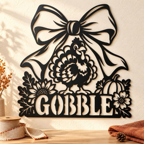 Gobble Turkey Laser SVG | Thanksgiving Bow Turkey DXF | Fall Farmhouse Metal Wall Art | Autumn Plasma CNC Cutting File SVG HappyDesignStudio 
