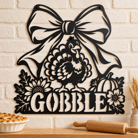 Gobble Turkey Laser SVG | Thanksgiving Bow Turkey DXF | Fall Farmhouse Metal Wall Art | Autumn Plasma CNC Cutting File SVG HappyDesignStudio 