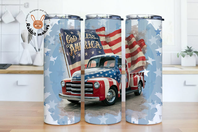 God Bless America 20 oz Skinny Tumbler Wrap, USA Flag Pattern, 4th of July PNG Digital File Sublimation Rabbitmakies 