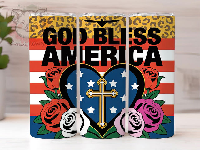God Bless America 20oz Tumbler, American Flag Wrap, Patriotic USA Design, Independence Day Sublimation, USA Pride Wrap, 20oz Tumbler Design, PNG Tumbler Wrap Sublimation Lara' s Designs 