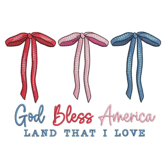 God Bless America 4th July Coquette Bow Embroidery Design Patriotic Machine Embroidery File, 3 sizes, Instant Download Embroidery/Applique DESIGNS Nino Nadaraia 