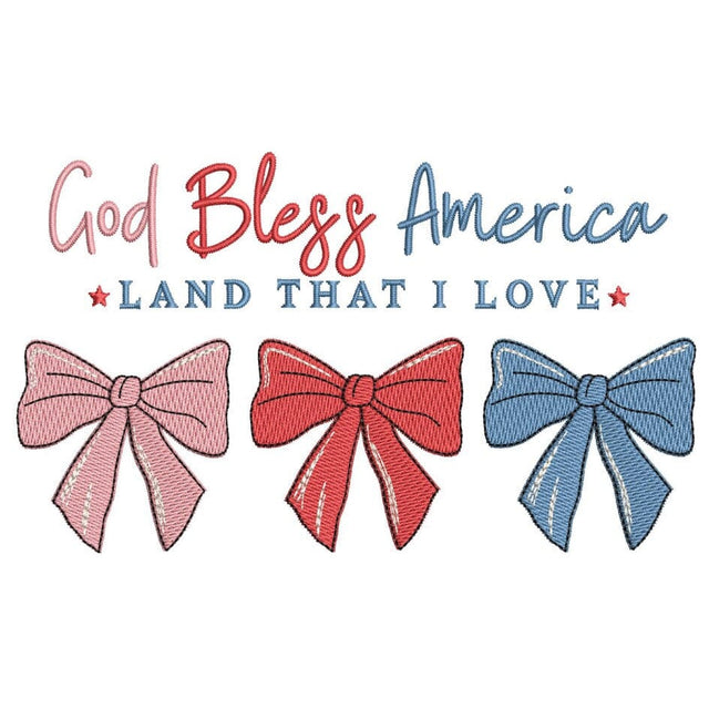 God Bless America 4th July Coquette Bow Embroidery Design Patriotic Machine Embroidery File, 3 sizes, Instant Download Embroidery/Applique DESIGNS Nino Nadaraia 