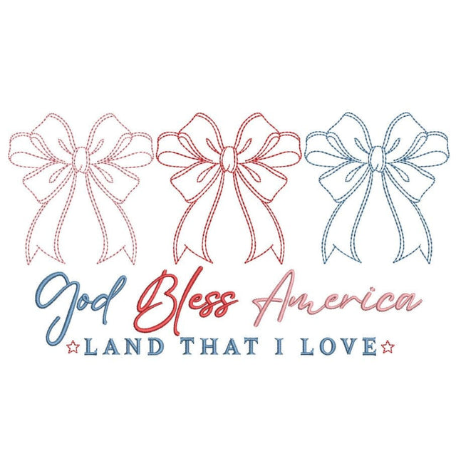 God Bless America 4th July Coquette Bow Embroidery Design Patriotic Machine Embroidery File, 4 sizes, Instant Download Embroidery/Applique DESIGNS Nino Nadaraia 